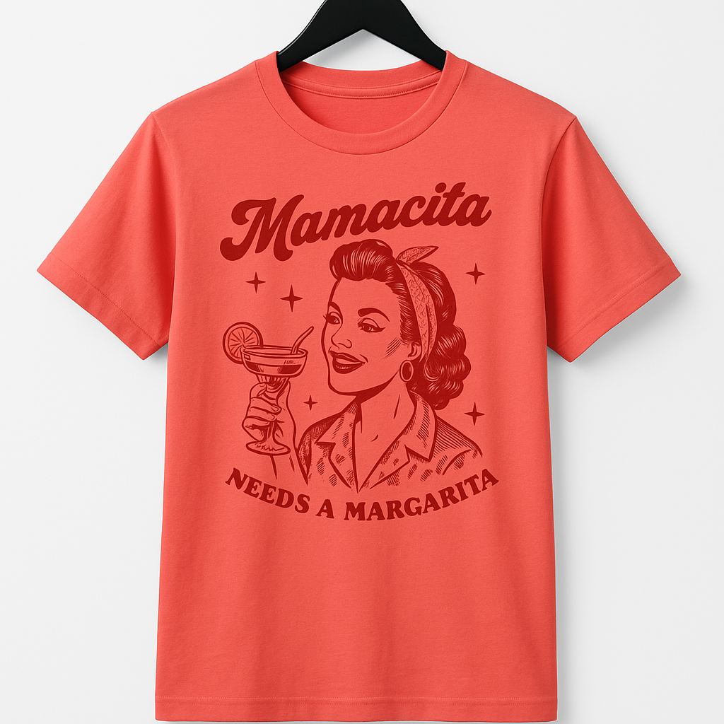 Mamacita Needs a Margarita Unisex T-Shirt (Coral & Red)