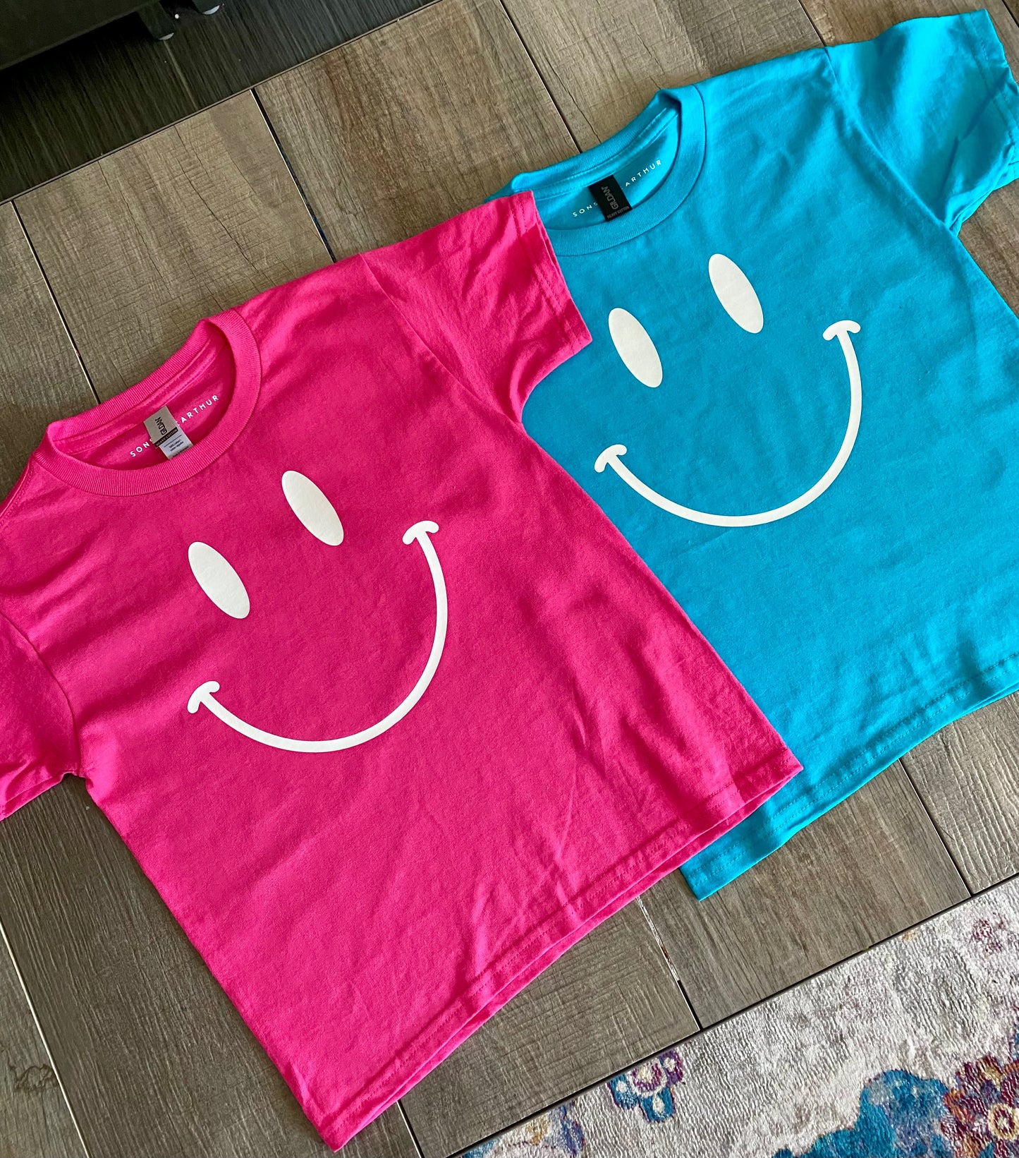 Happy Face Youth T-Shirt (Pink & Blue)