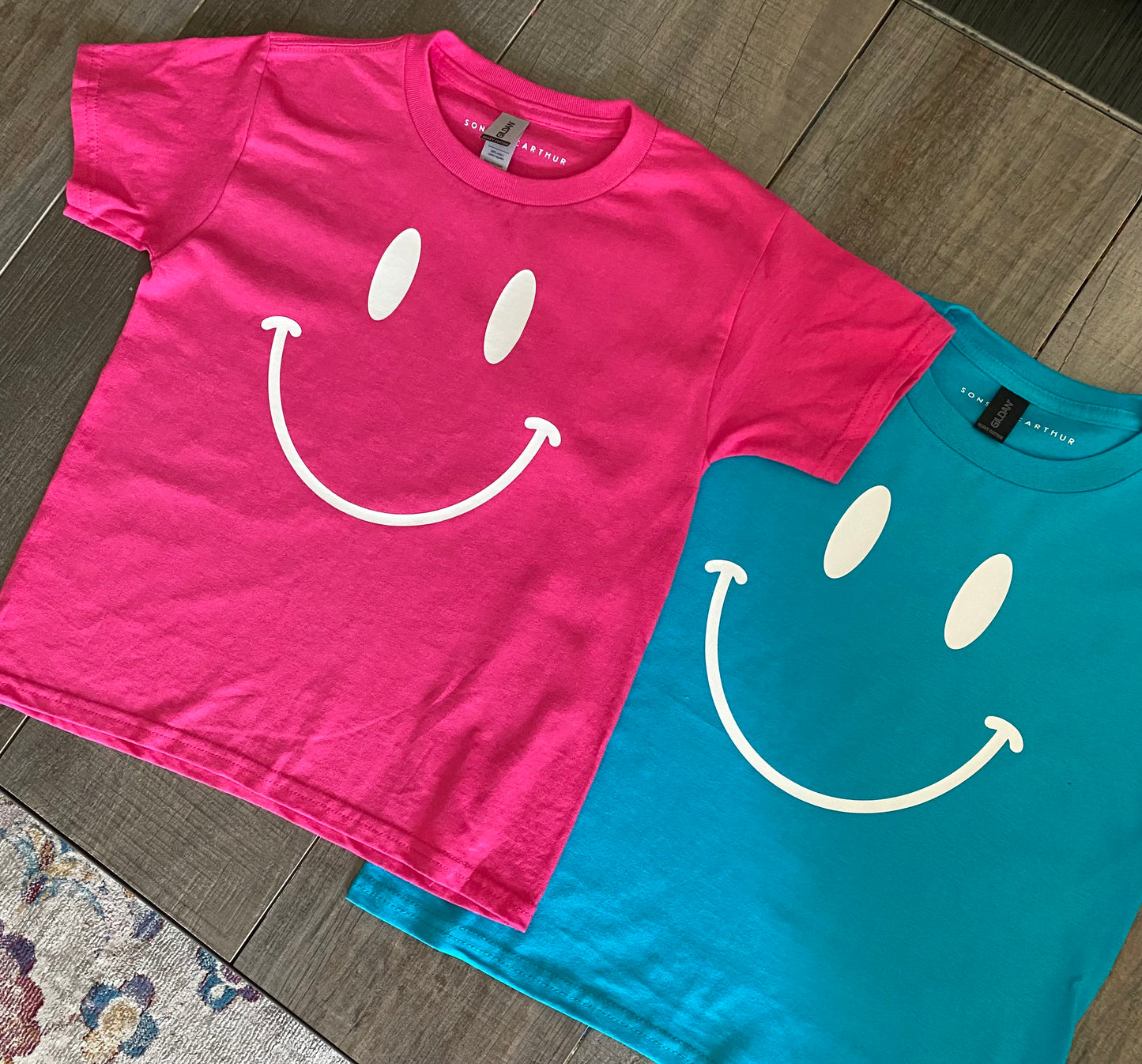 Happy Face Youth T-Shirt (Pink & Blue)