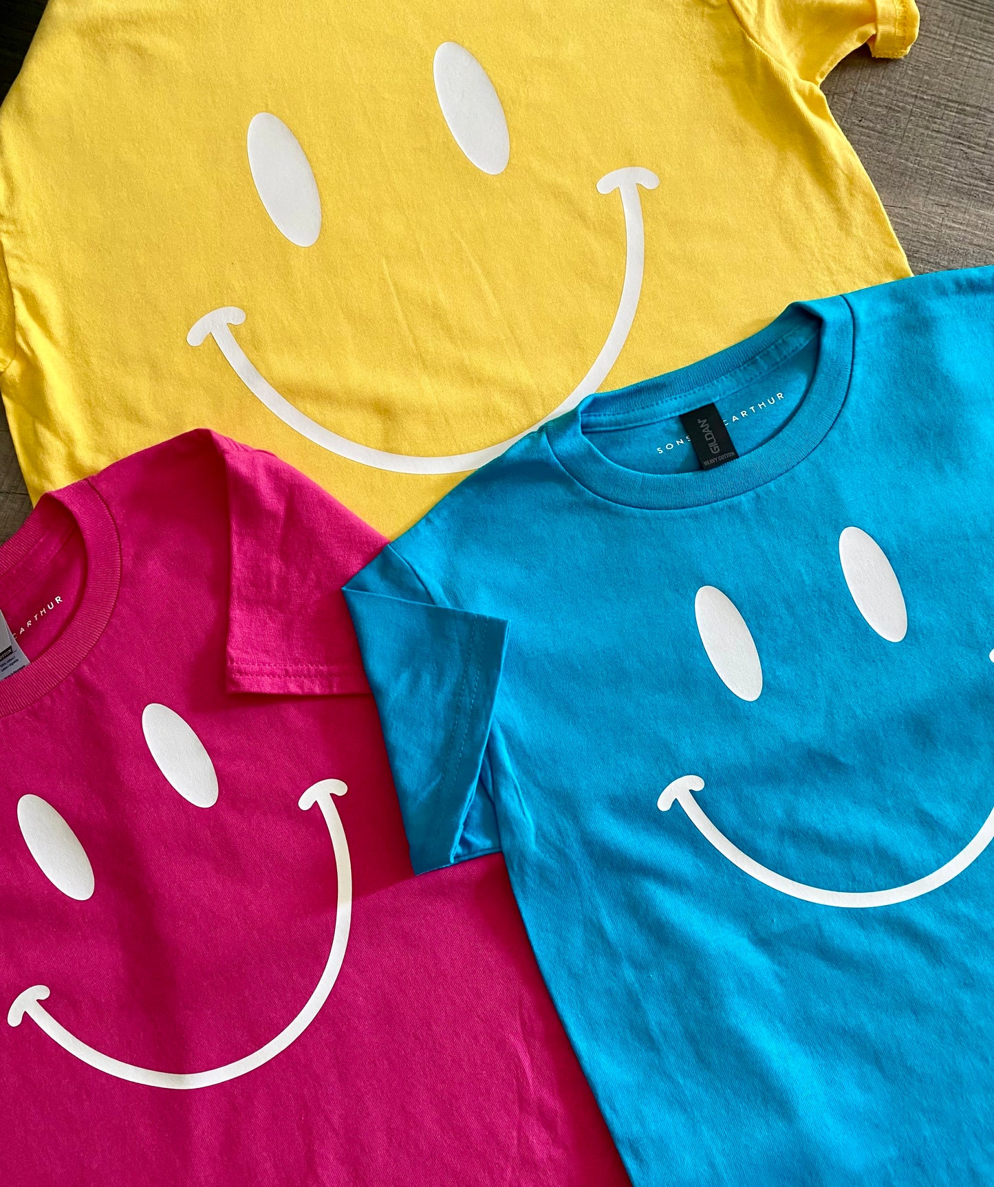Happy Face Youth T-Shirt (Pink & Blue)