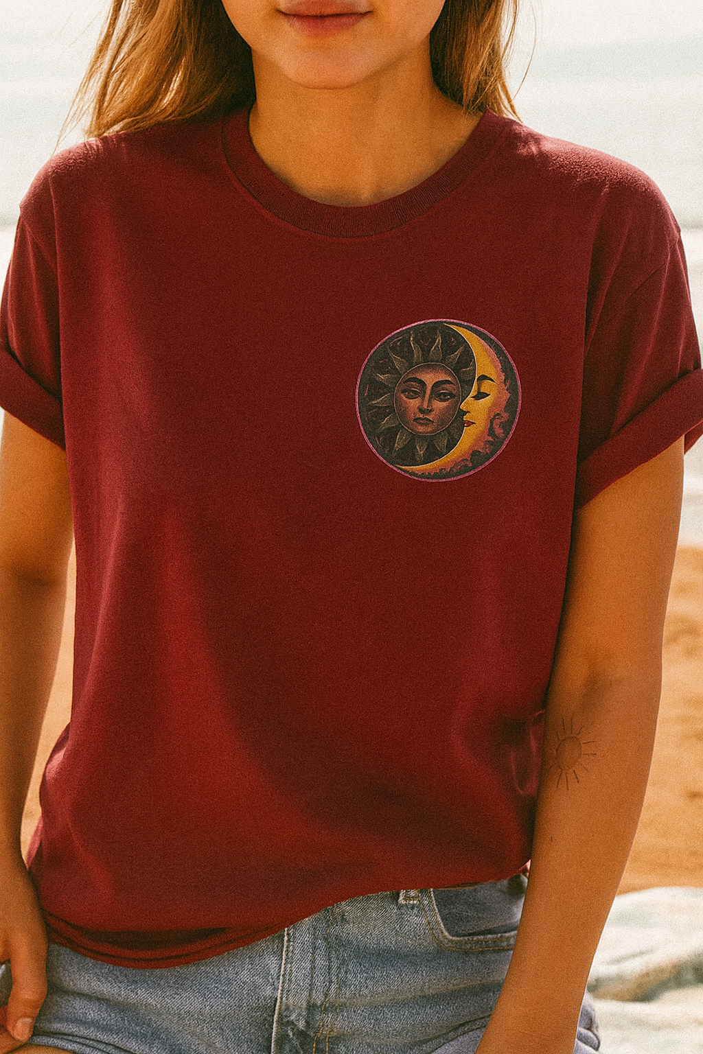 Sun & Moon Burgundy Tee
