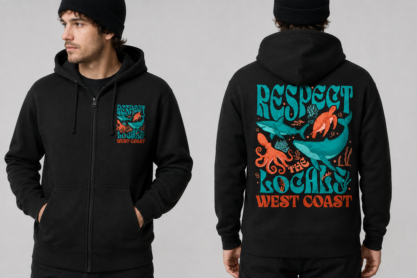 Respect the Locals WEST COAST Zip Up Hoodie