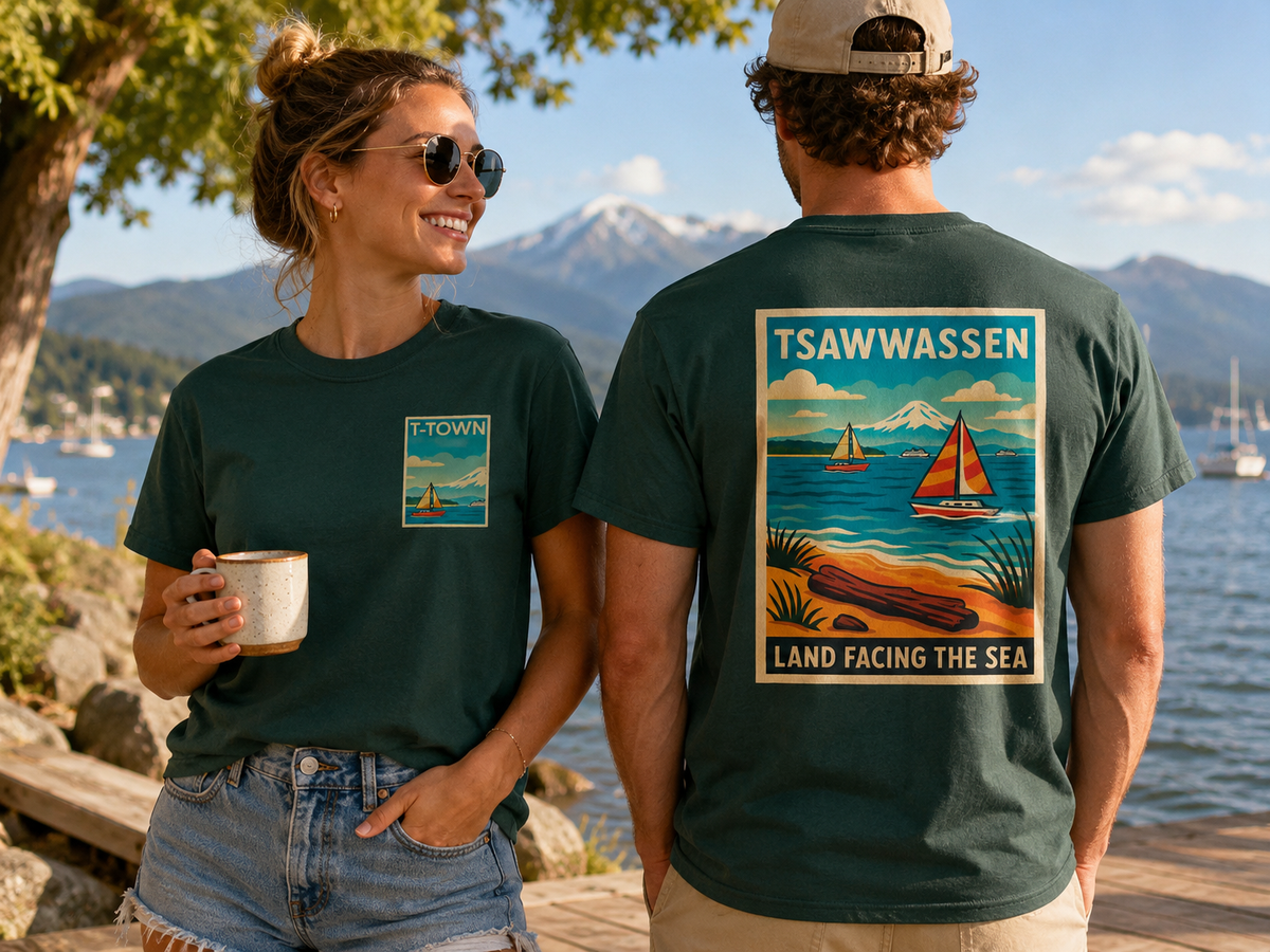 TSAWWASSEN Land Facing The Sea Tee (Sand & Green)