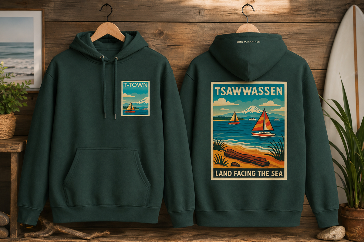 TSAWWASSEN Land Facing The Sea Hoodie (Brown, Sand & Green)